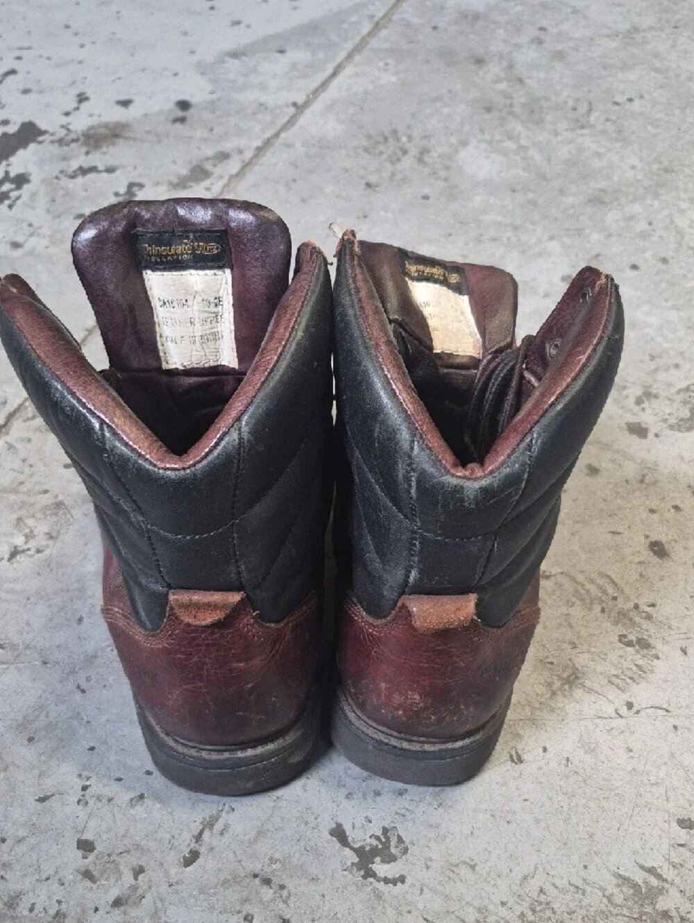 Men's Lace-Up Leather Work Boots - Burgundy